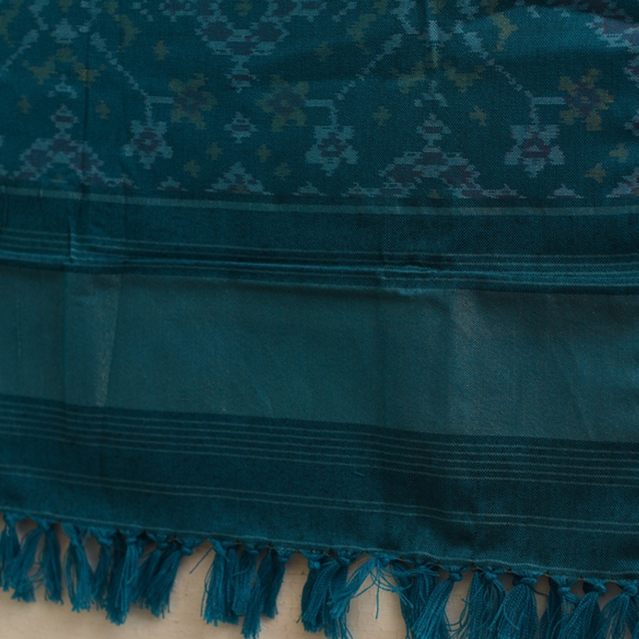 shop Handwoven Woolen Ikat Patola Shawl ~ Teal Blue