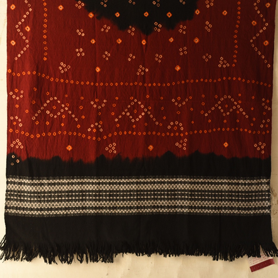 shop Bandhani Bhujodi Shawl - Maroon & Black