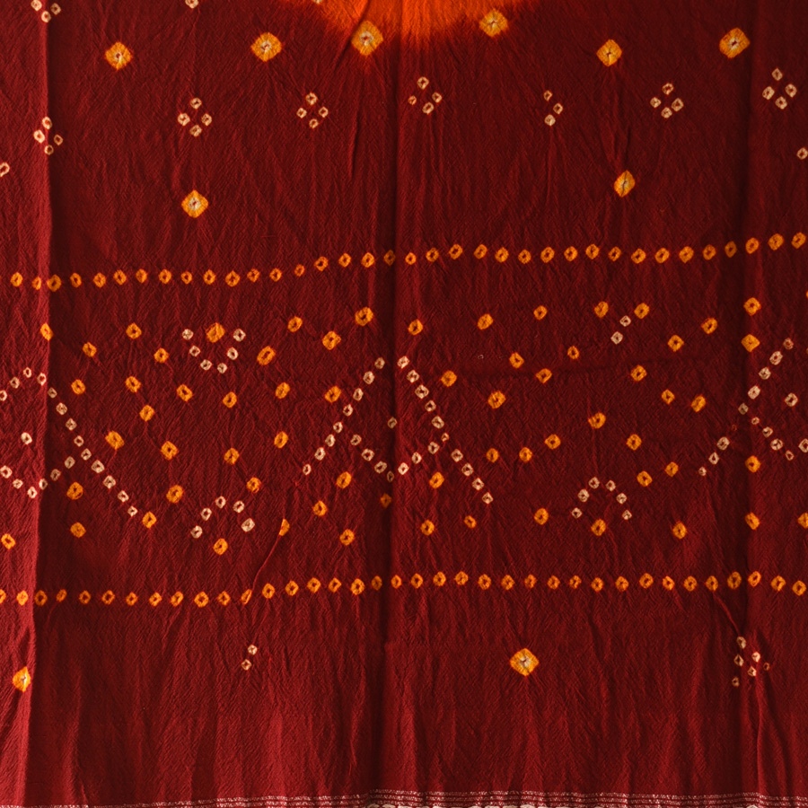 Kutchi Bhujodi Weaving - Bandhani ( Tie-dyed ) Woolen Shawl - Maroon