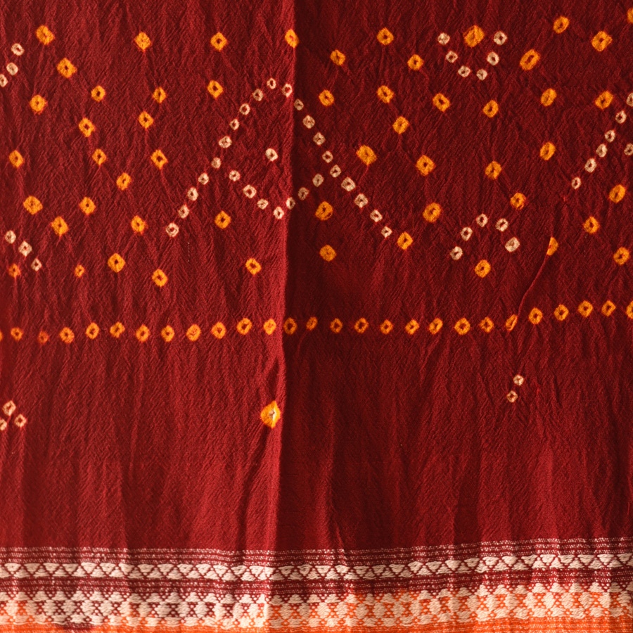 Kutchi Bhujodi Weaving - Bandhani ( Tie-dyed ) Woolen Shawl - Maroon