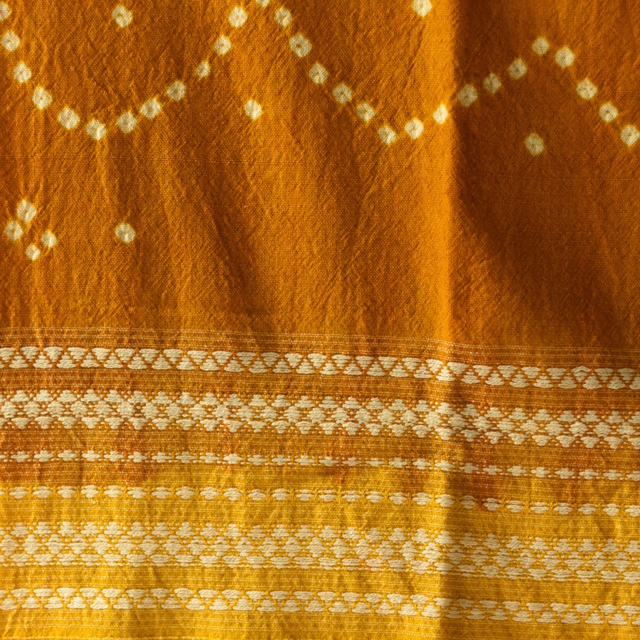 Kutchi Bhujodi Weaving - Bandhani ( Tie-dyed ) Woolen Shawl - Mustard Yellow