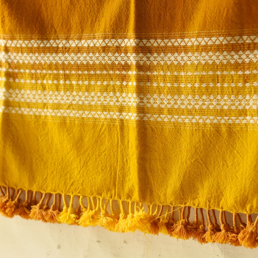 Kutchi Bhujodi Weaving - Bandhani ( Tie-dyed ) Woolen Shawl - Mustard Yellow