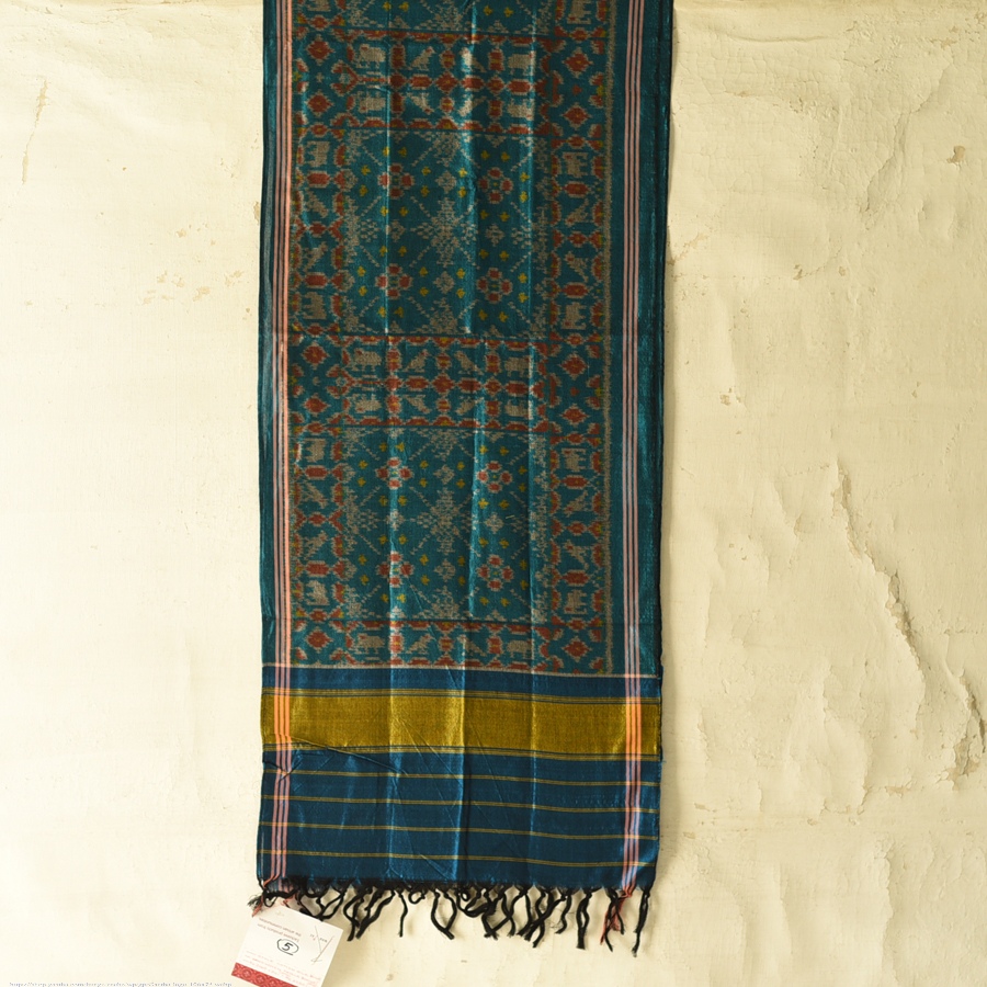 shop Blue - handloom silk cotton patola ikat stole