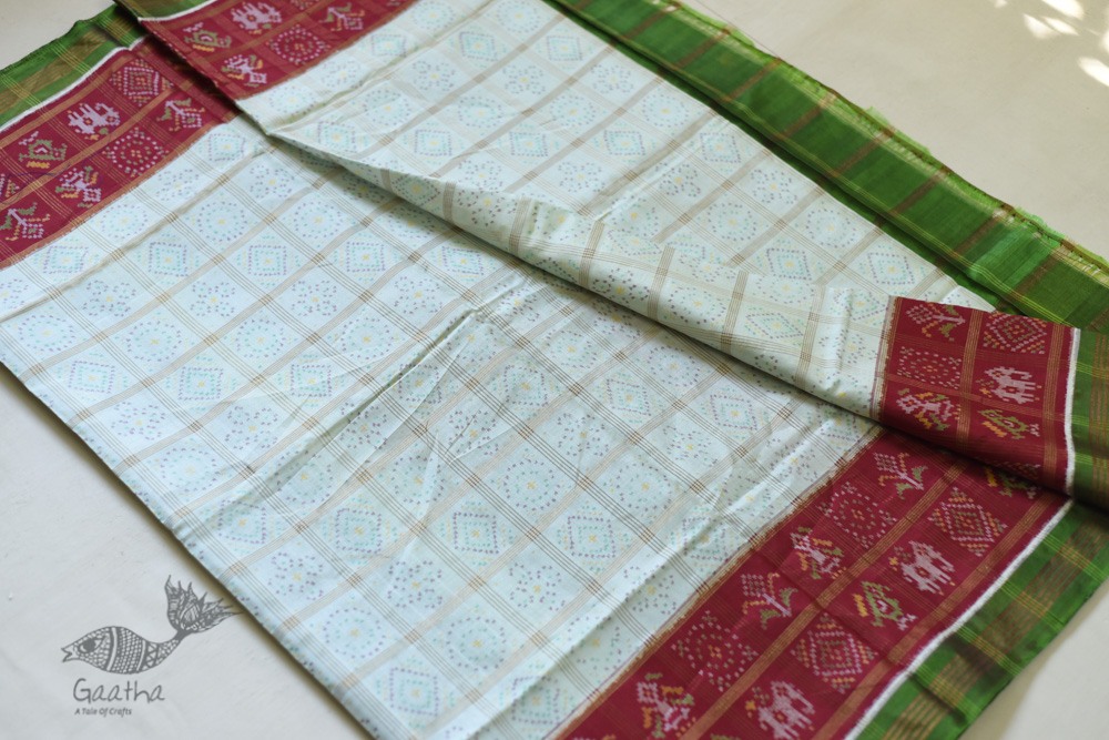 shop Patola Silk Handwoven saree White & Red