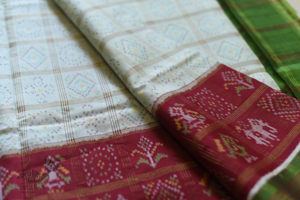 shop Patola Silk Handwoven saree White & Red