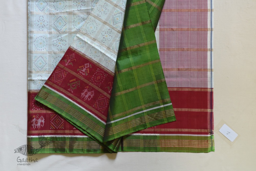 shop Patola Silk Handwoven saree White & Red