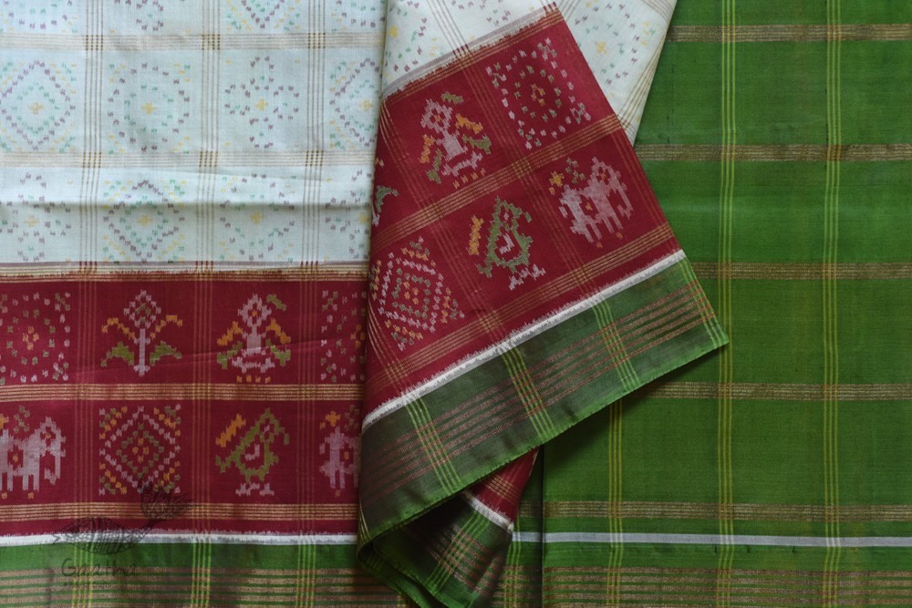 shop Patola Silk Handwoven saree White & Red