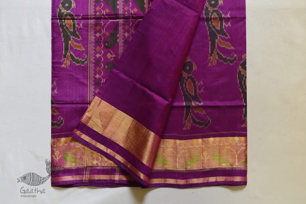 shop Patola Silk Handwoven saree Purple Pink 