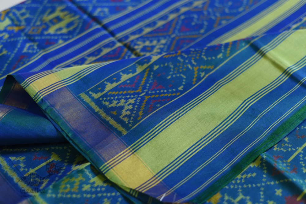 shop Patola Silk Handwoven saree - Blue & Green Dhoop Chhaon