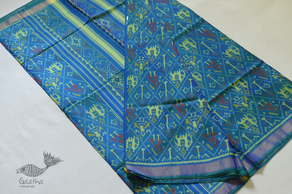 shop Patola Silk Handwoven saree - Blue & Green Dhoop Chhaon