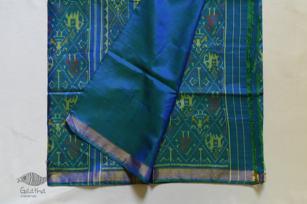 shop Patola Silk Handwoven saree - Blue & Green Dhoop Chhaon