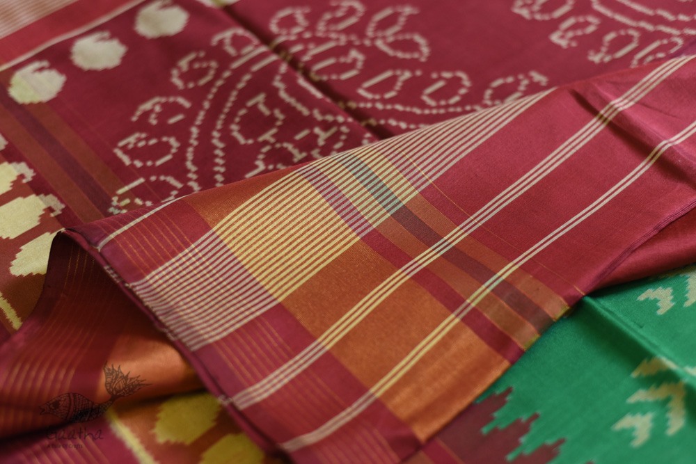 shop Patola Silk Handwoven saree Red & Green