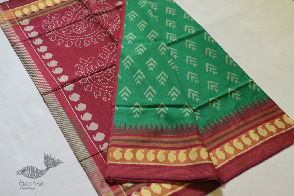 shop Patola Silk Handwoven saree Red & Green