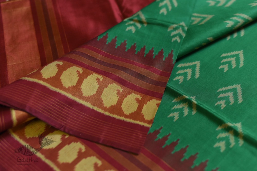 shop Patola Silk Handwoven saree Red & Green