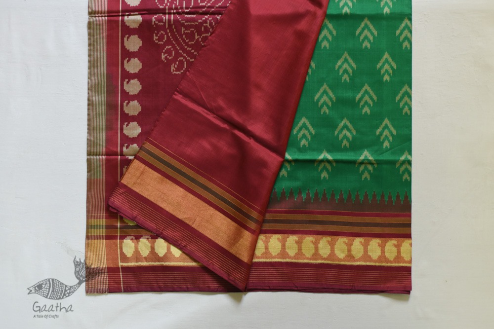 shop Patola Silk Handwoven saree Red & Green