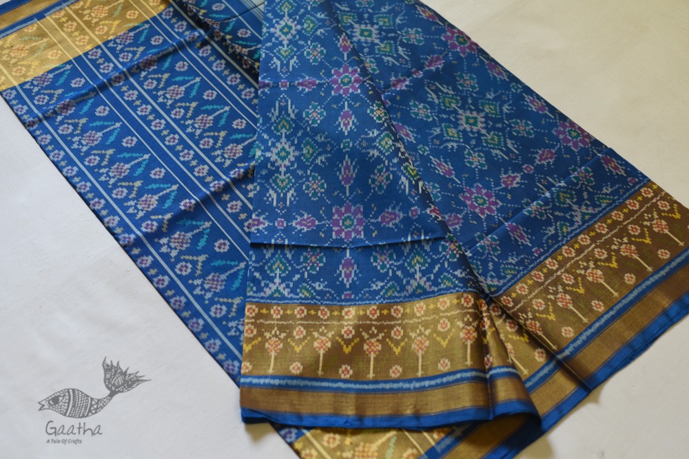 shop Patola Silk Handwoven Blue saree