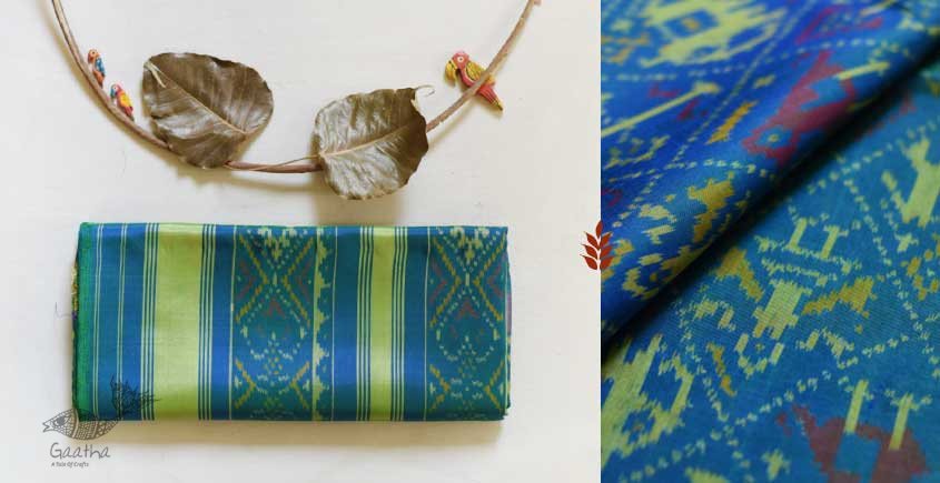 shop Patola Silk Handwoven saree - Blue & Green Dhoop Chhaon