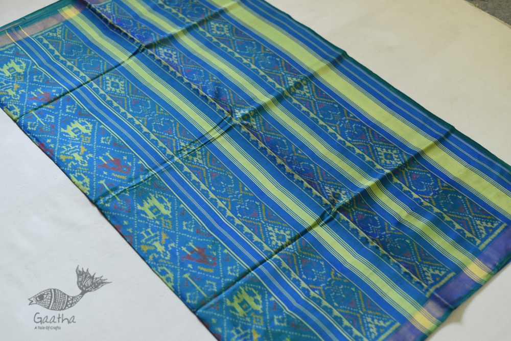 shop Patola Silk Handwoven saree - Blue & Green Dhoop Chhaon