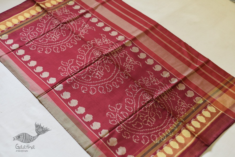 shop Patola Silk Handwoven saree Red & Green