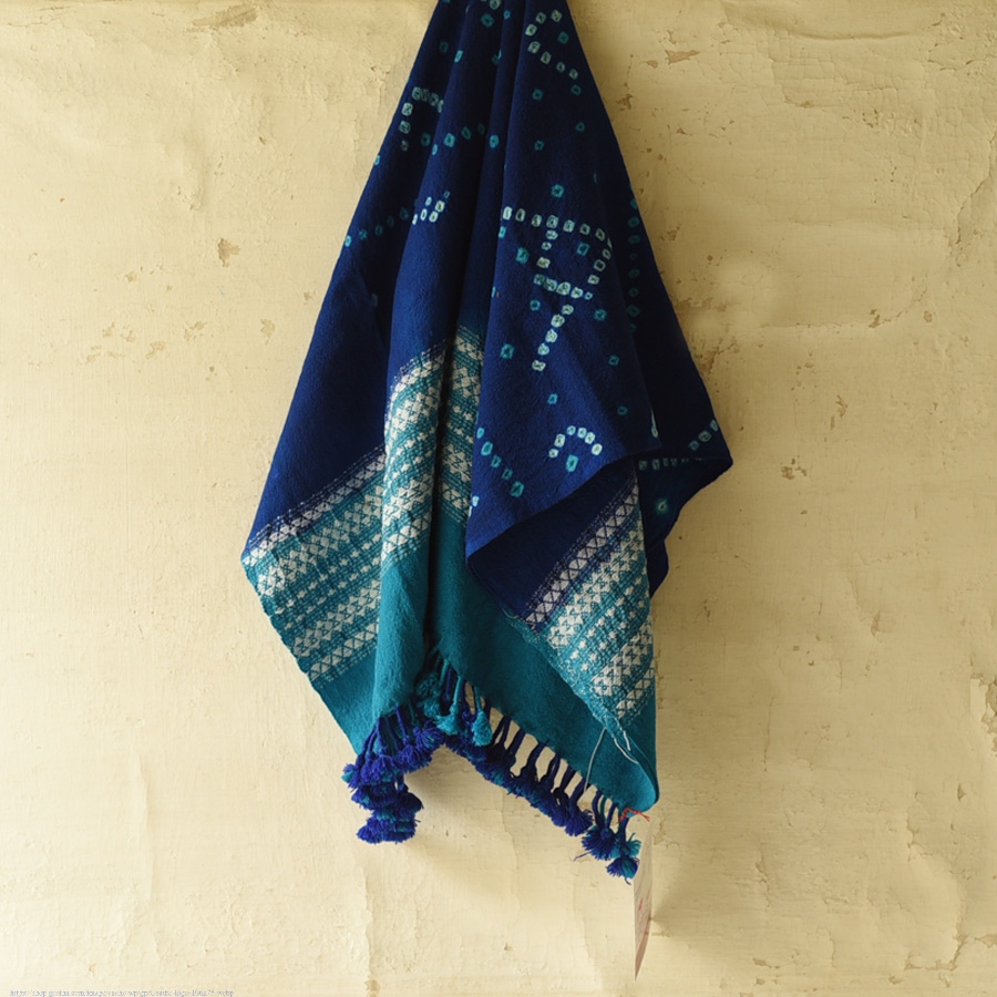 Kutchi Bhujodi Weaving - Bandhani ( Tie-dyed ) Woolen Blue Shawl