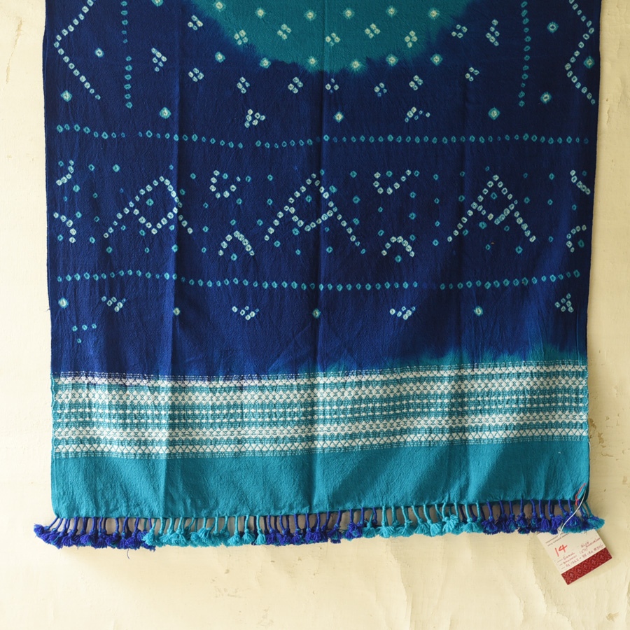Kutchi Bhujodi Weaving - Bandhani ( Tie-dyed ) Woolen Blue Shawl