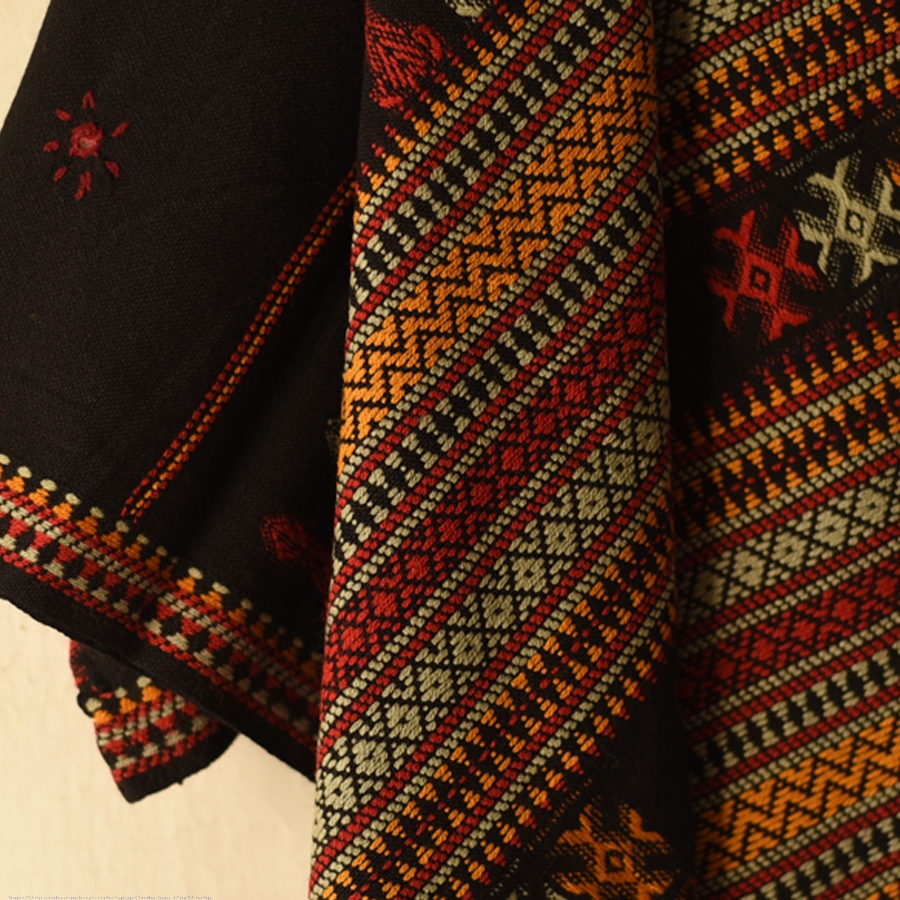 Black Woolen Shawl With Kutchi Mirror Work