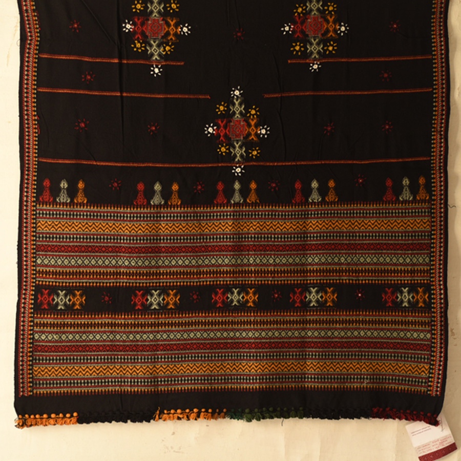 Black Woolen Shawl With Kutchi Mirror Work