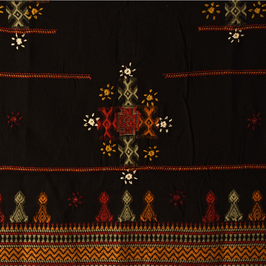 Black Woolen Shawl With Kutchi Mirror Work