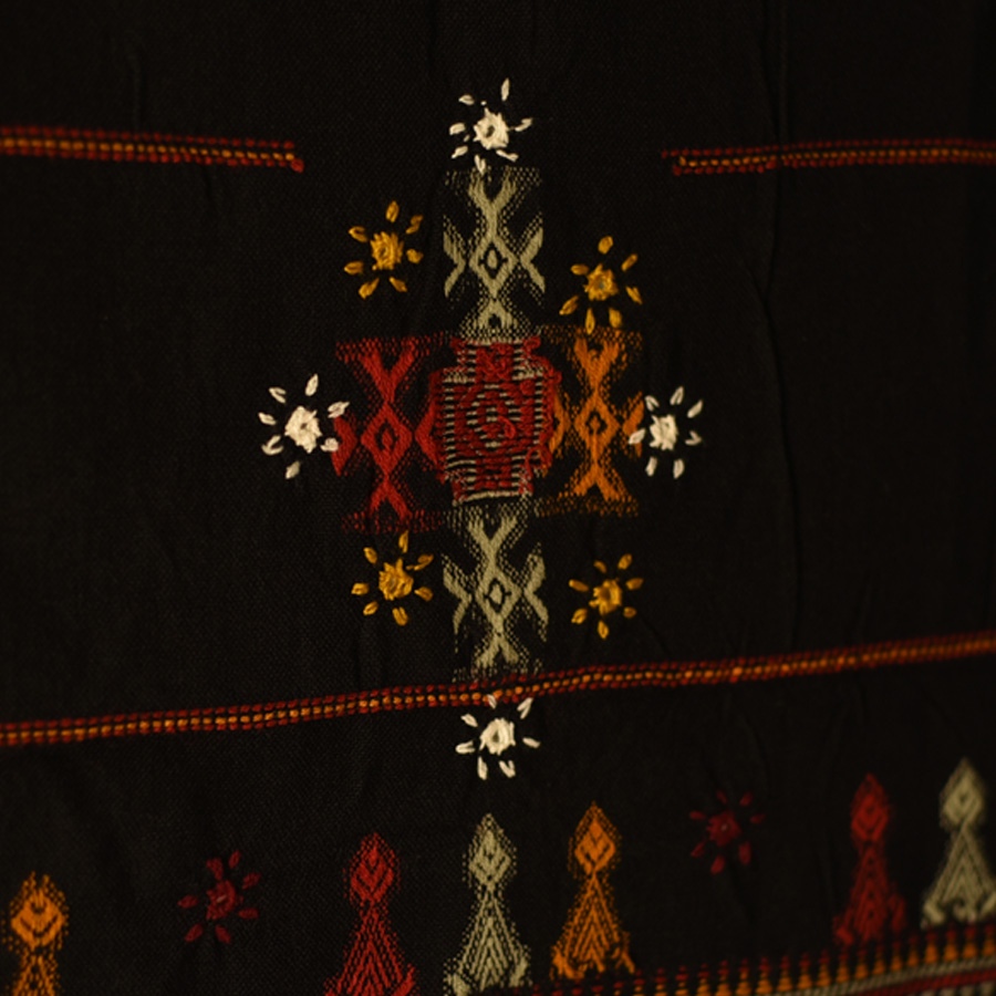 Black Woolen Shawl With Kutchi Mirror Work