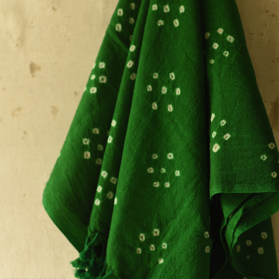 Kutchi Bhujodi Weaving - Bandhani ( Tie-dyed ) Woolen Green Shawl