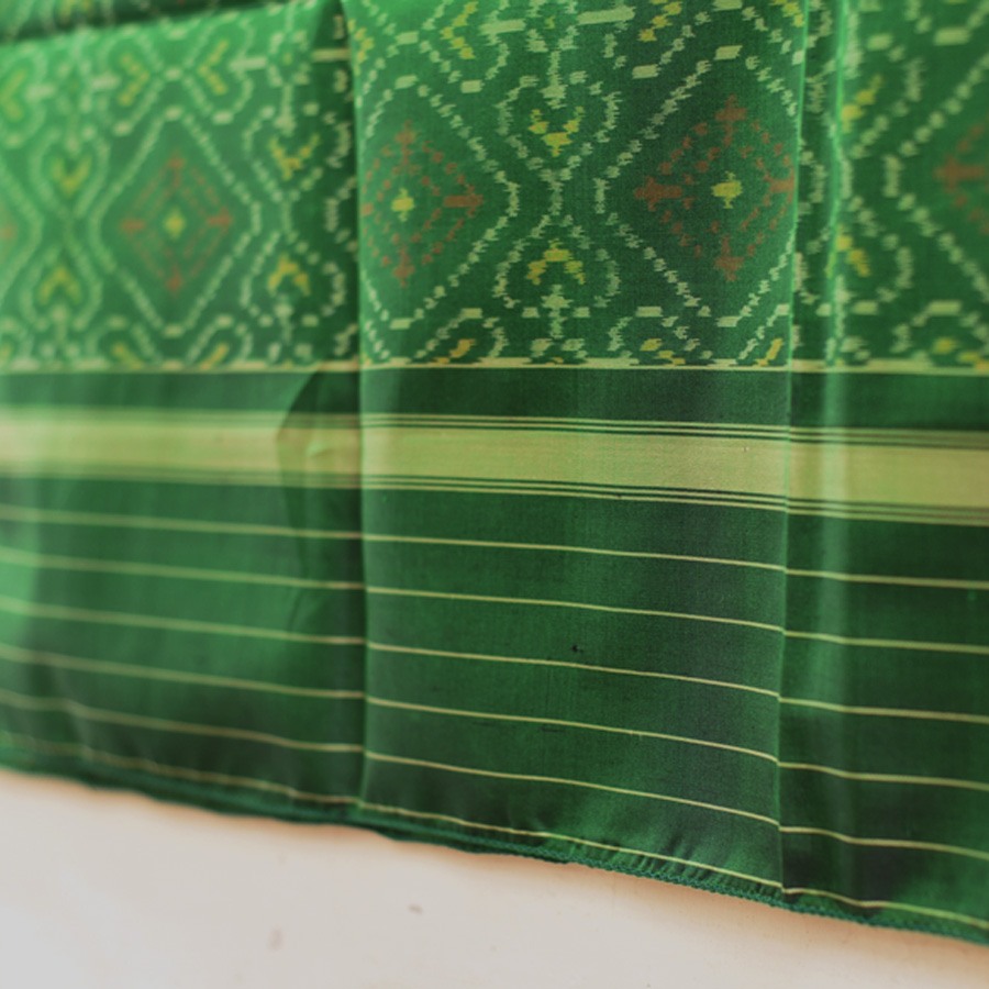 shop pure silk patola ikat Dark Green Dupatta