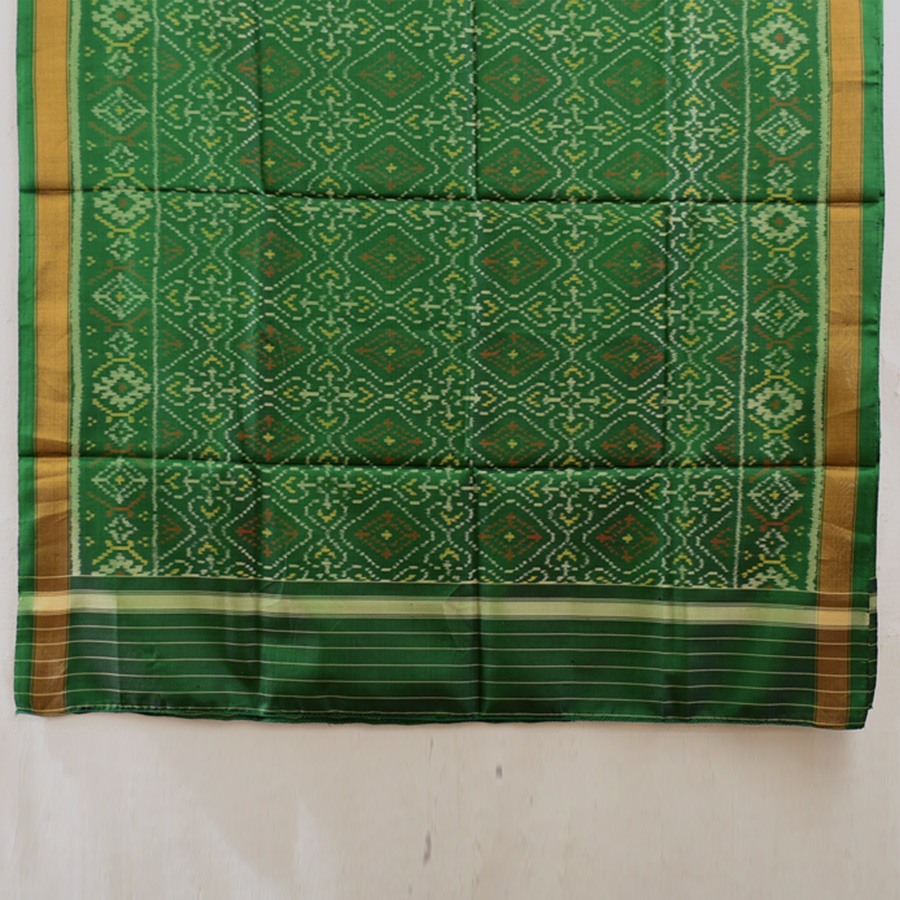 shop pure silk patola ikat Dark Green Dupatta