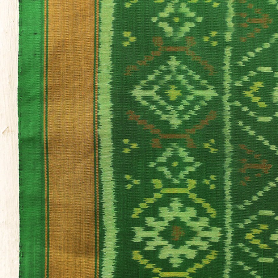 shop pure silk patola ikat Dark Green Dupatta