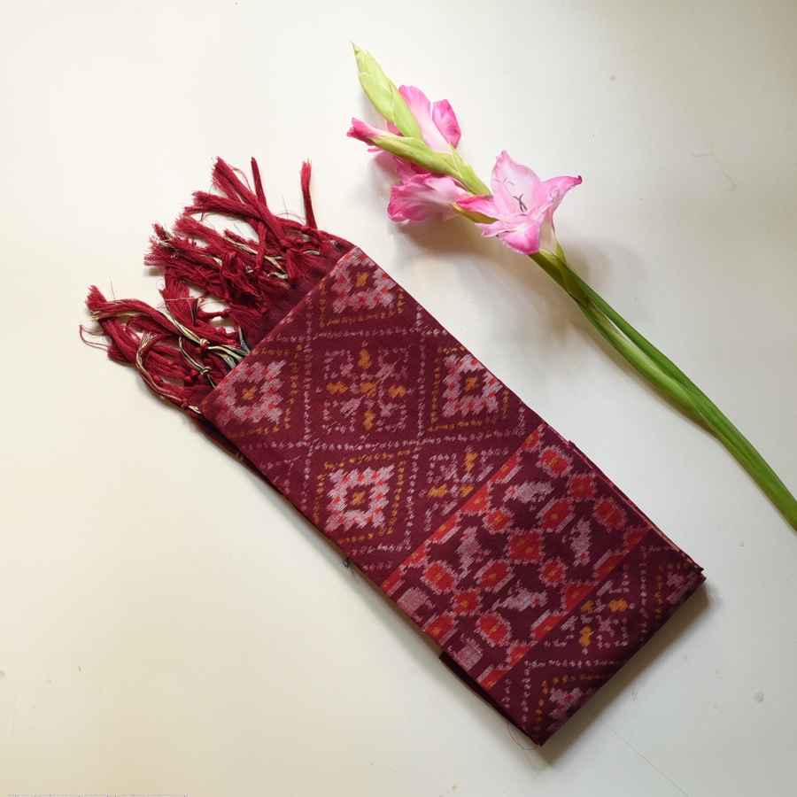 shop handloom silk cotton patola ikat Maroon stole