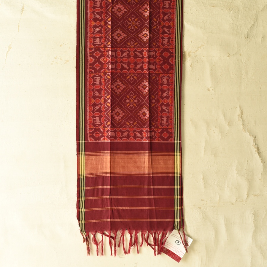 shop handloom silk cotton patola ikat Maroon stole