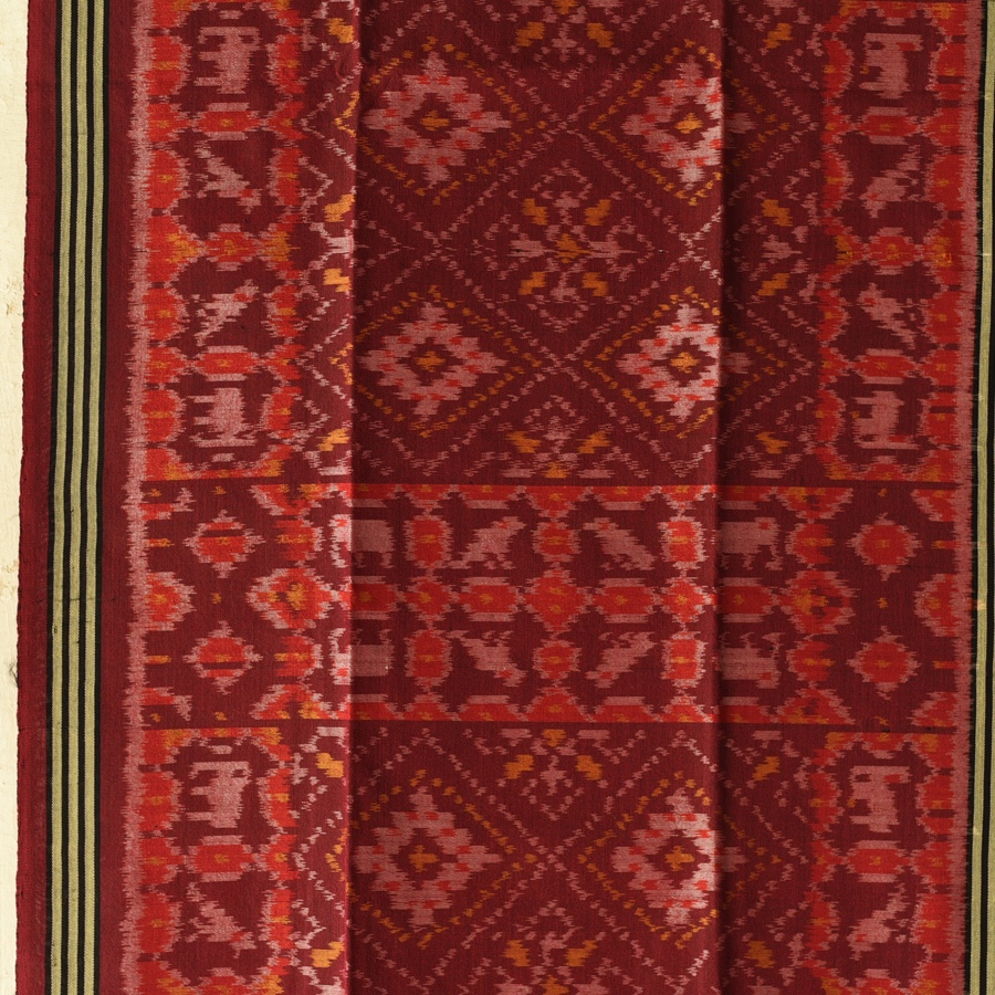 shop handloom silk cotton patola ikat Maroon stole