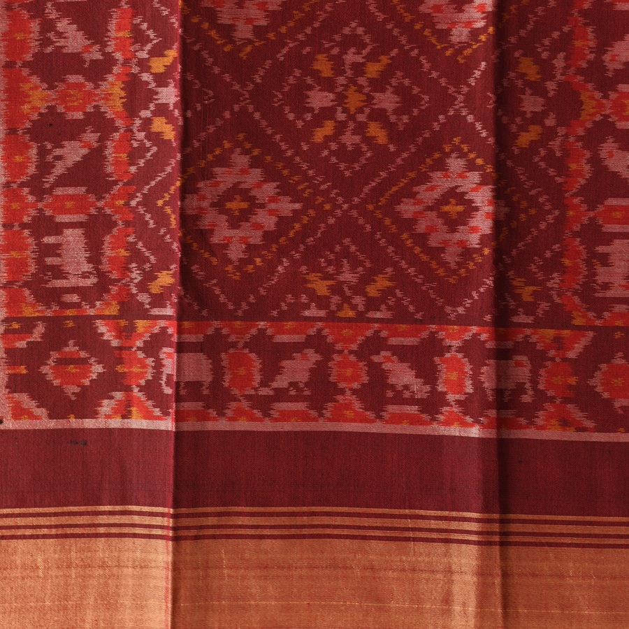 shop handloom silk cotton patola ikat Maroon stole