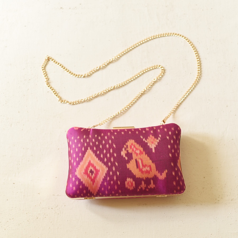 shop Patola Silk Clutch Purse / Sling Bag - Purple