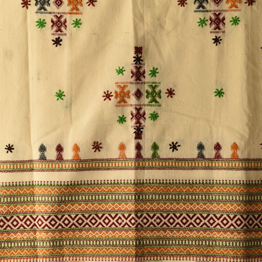 Woolen Shawl With Kutchi Mirror Work - Off White