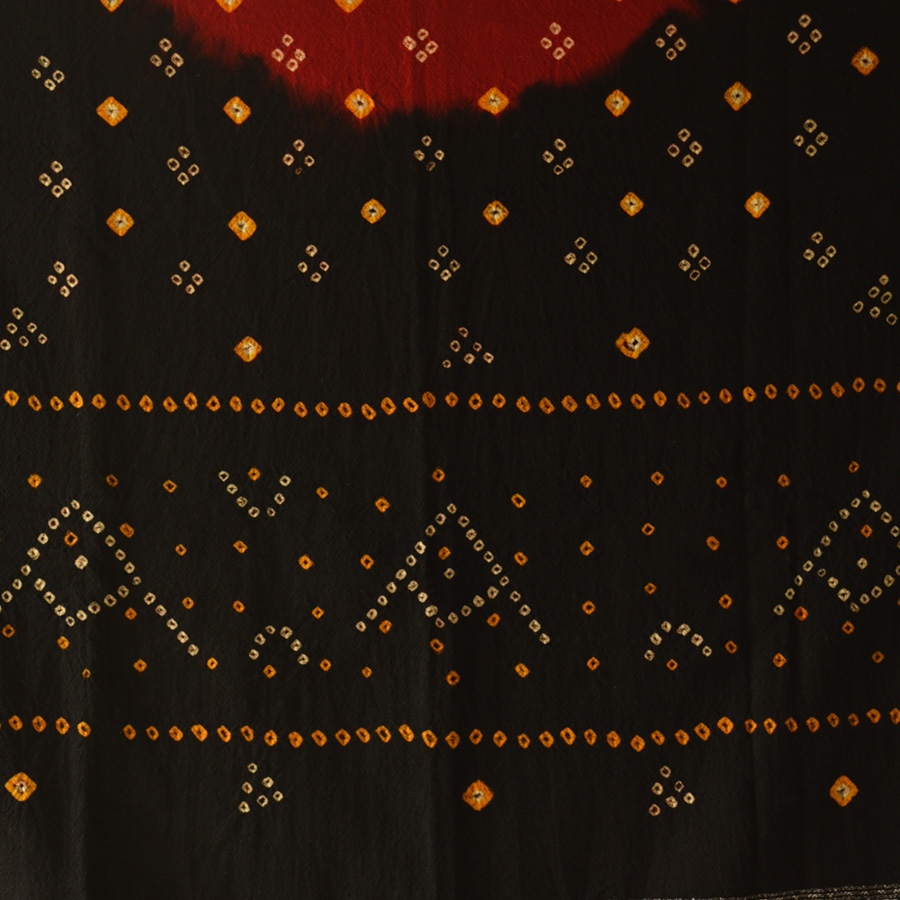 Kutchi Bhujodi Weaving - Bandhani ( Tie-dyed ) Woolen Shawl -  Black & Red