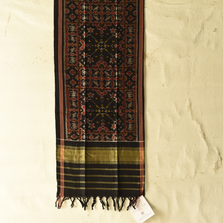 shop handloom silk cotton patola ikat black stole