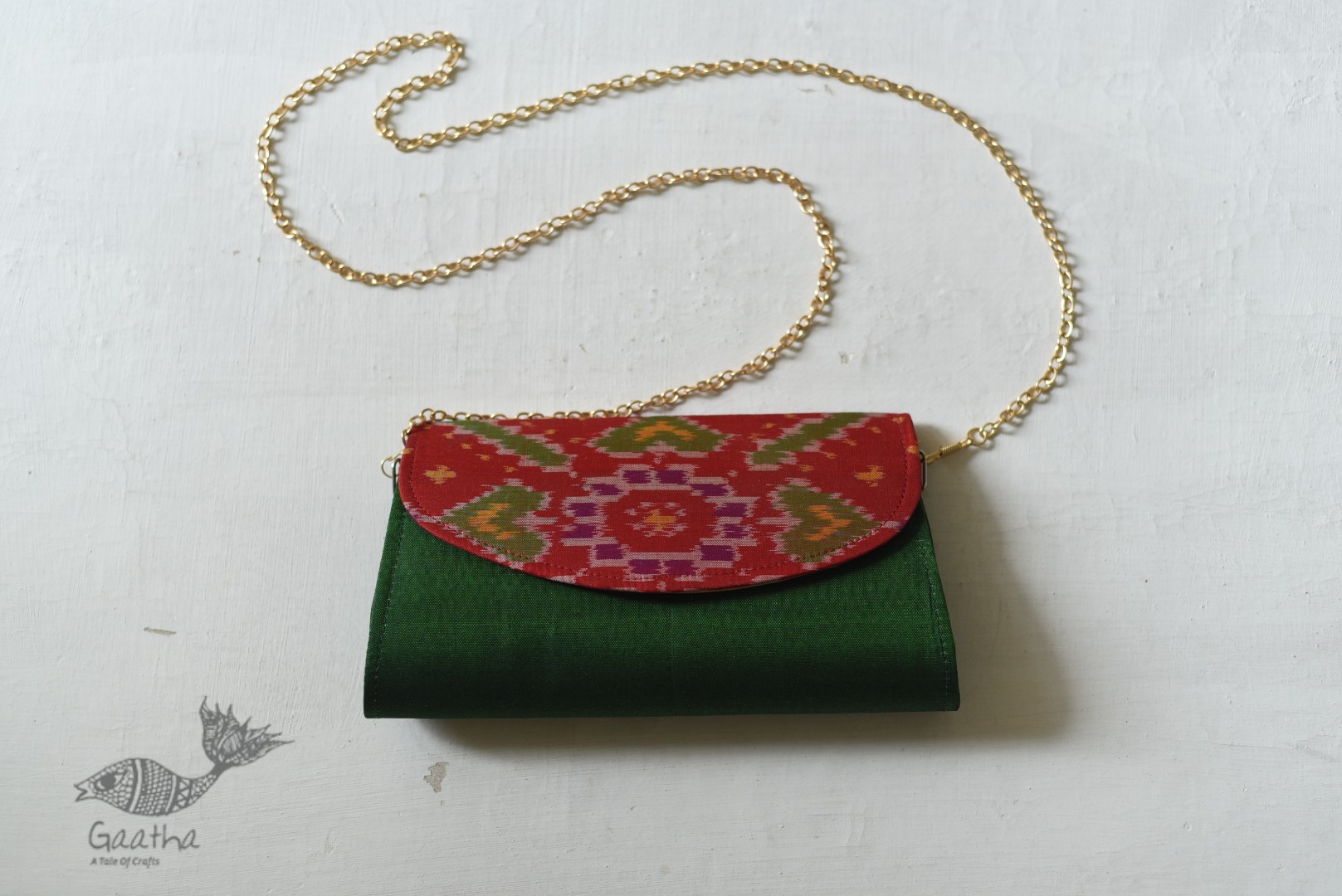 shop handmade Patola Purse Green & Golden Bag 