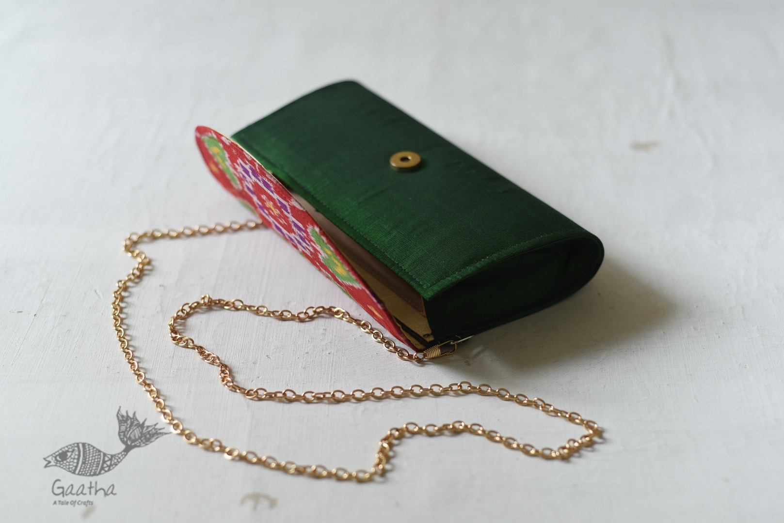 shop handmade Patola Purse Green & Golden Bag 
