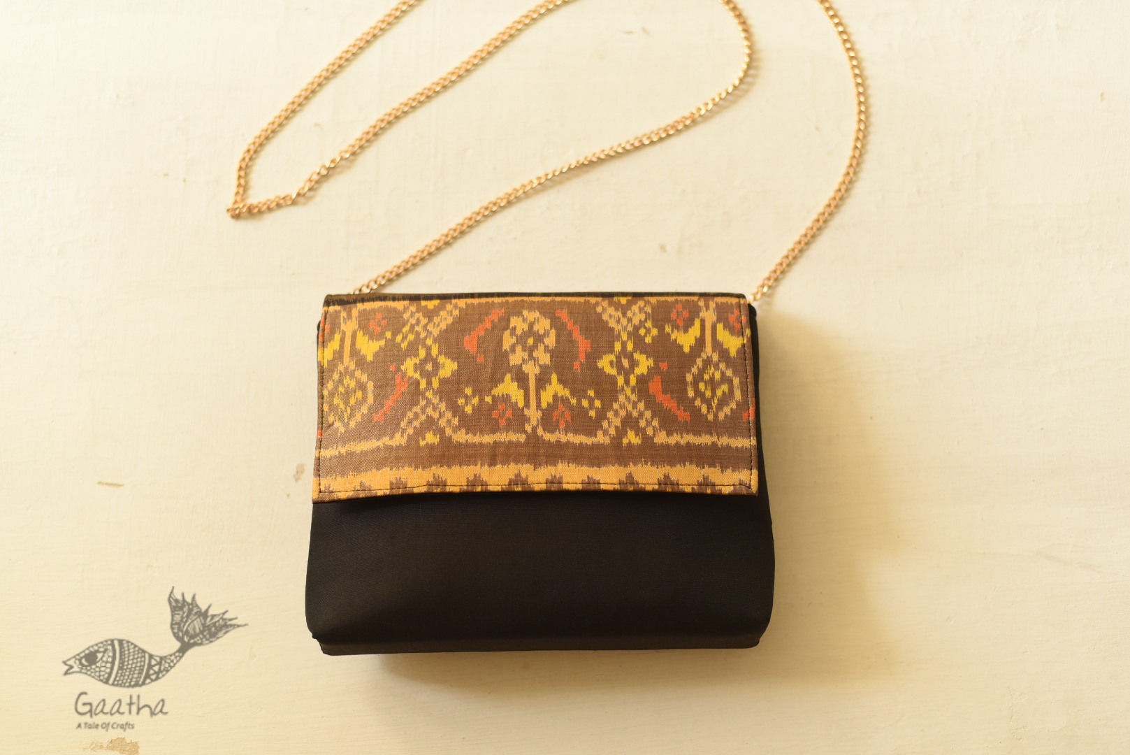 shop Patola Clutch Purse - Black & Golden