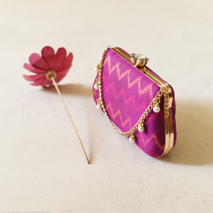 shop Patola Clutch Magenta Purse