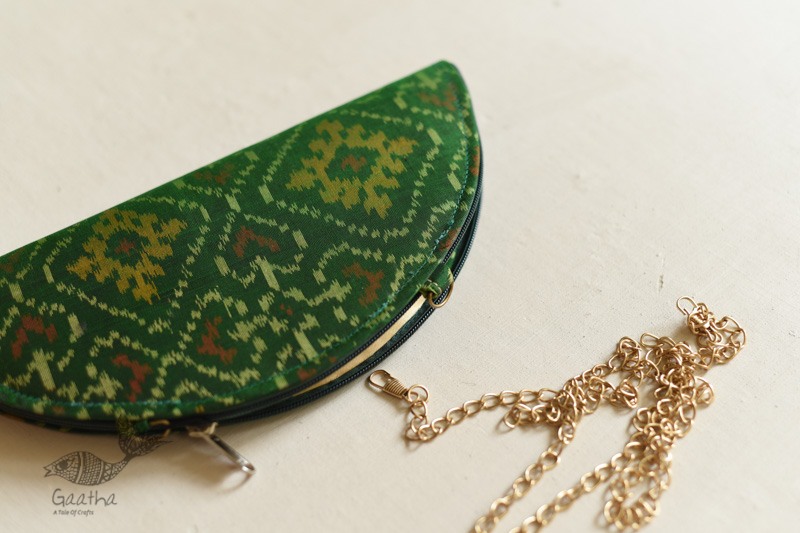 shop Patola Sling Silk Bag - Green Half Circle 