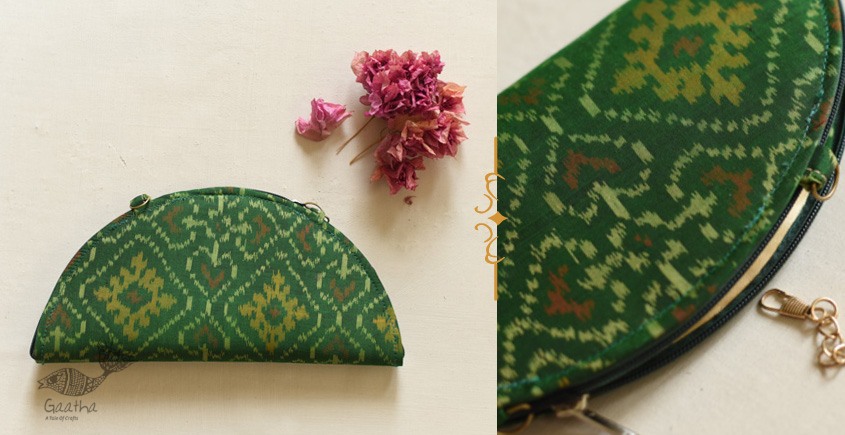 shop Patola Sling Silk Bag - Green Half Circle 