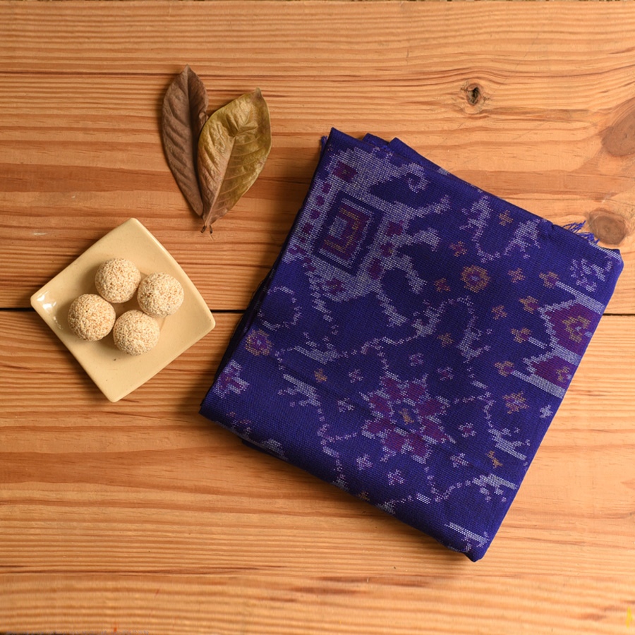 shop Woolen Patola Shawl -Blue Hathi Motif