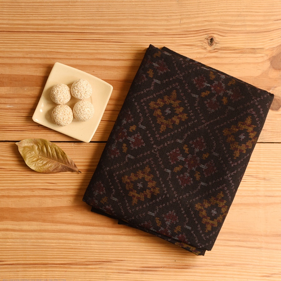 shop Woolen Patola Shawl - Black Diamond Motif