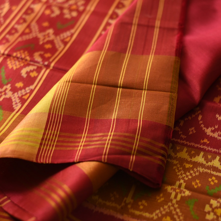 shop Handwoven Patola Silk Saree - Red Elephant Motif
